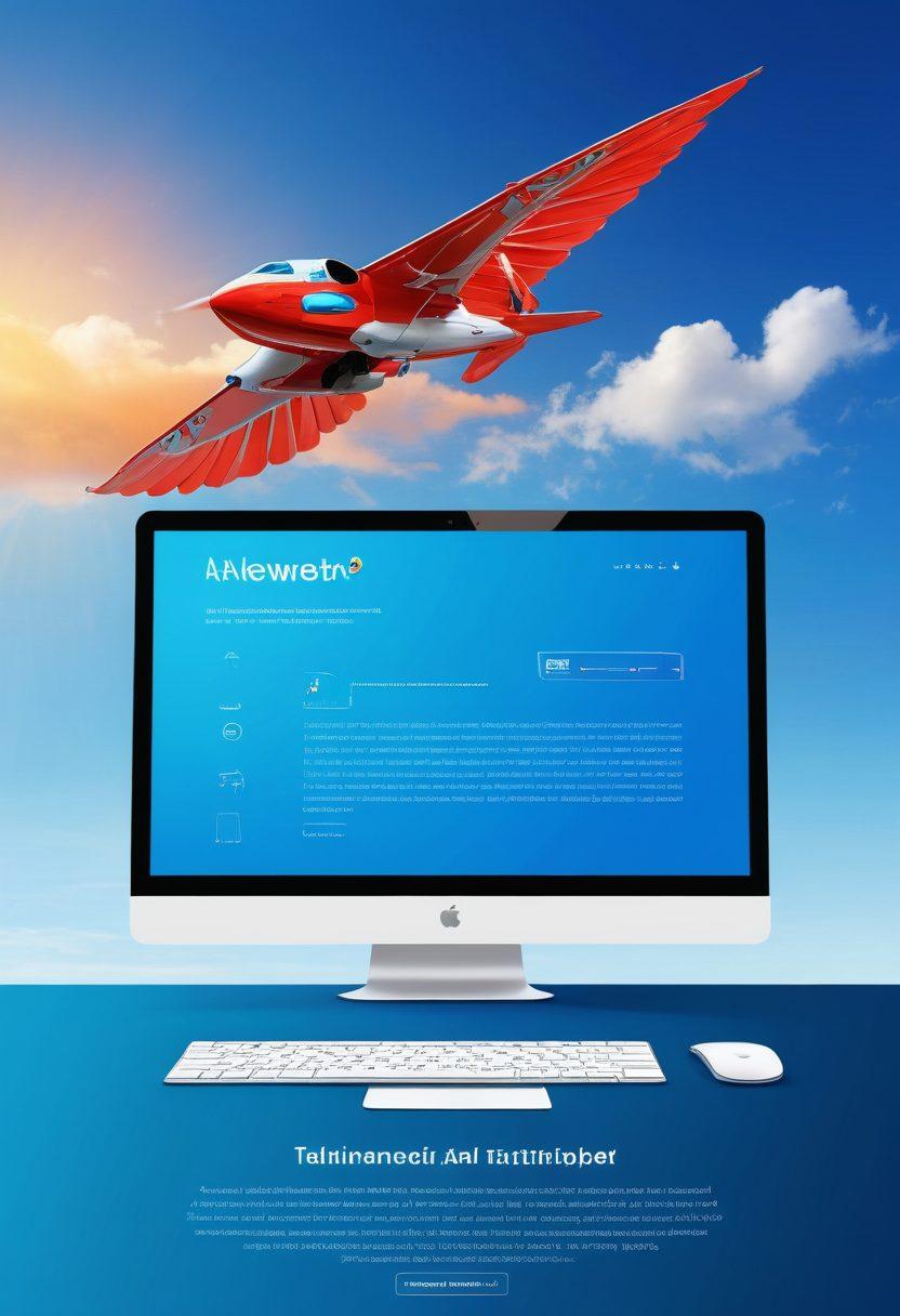 A modern and sleek website design soaring into the sky, symbolizing enhanced online presence. Use rich colors and elegant typography to emphasize 'handsome and appealing'. Integrate subtle elements of digital technology, like code snippets and interface icons, blending seamlessly into the design, to signify the technical expertise of Anzwers. super-realistic. vibrant colors.